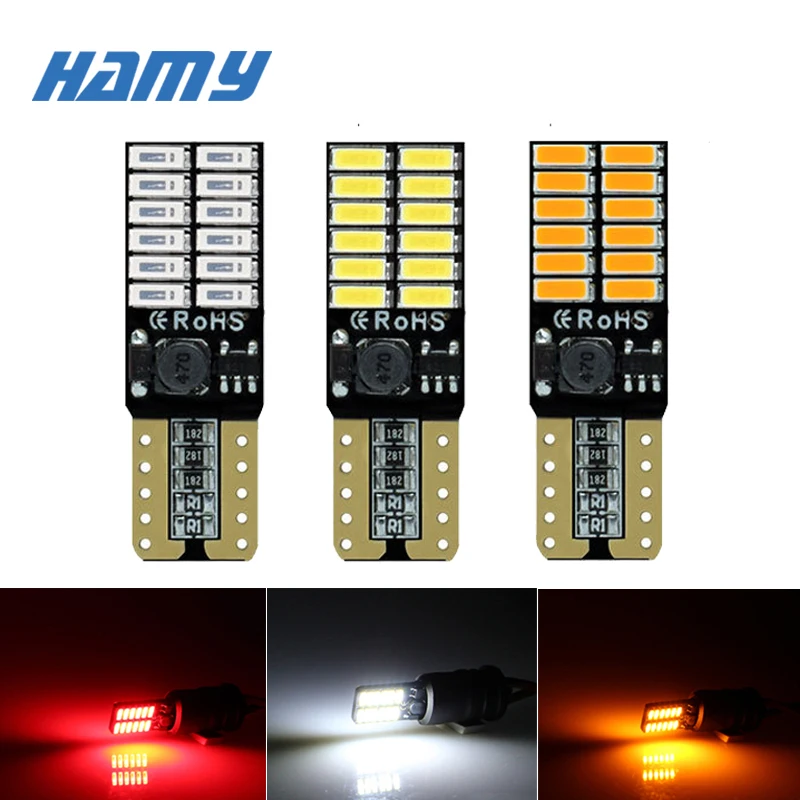 

1pcs Car LED Bulb T10 W5W LED Signal Light Canbus 5W5 12V 6000K Auto Wedge sIde Interior Dome Reading Lights error free 24SMD
