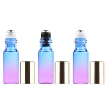 

10pcs*5ml Gradient Glass Refillable Perfume Bottle Roller Rollerball Essential Oil Mini Portable Cosmetic Container for Travel
