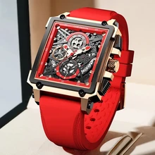 LIGE nowe czerwone silikonowe męskie zegarki Top marka luksusowy zegarek mężczyźni Sport chronograf zegar moda automatyczna data Wrist Watch Man + Box tanie i dobre opinie 22cm Moda casual QUARTZ 3Bar Klamerka z zapięciem CN (pochodzenie) STAINLESS STEEL 14mm Hardlex Kwarcowe zegarki Papier