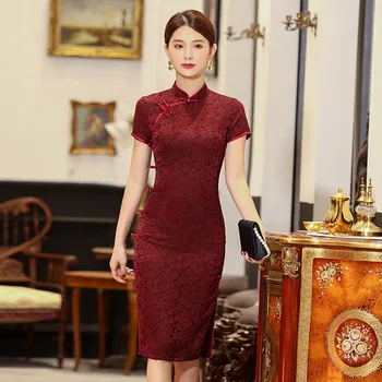 

Oversize 4XL Novelty Short Chinese Formal Dress Chinese Style Women Mandarin Collar Qipao Vintage Elegant Lady Rayon Cheongsam