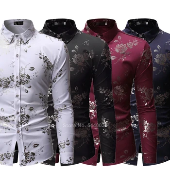 

2020 NEW African Traditional Clothing Dashiki Shirt for Men Streetwear Party Slim Fit Golden Floral Printed Fashion Top Blouse