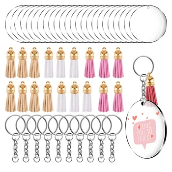 

Acrylic Keychain Making Kit Clear Acrylic Keychain Blanks and Colorful Tassel Pendants for DIY Projects