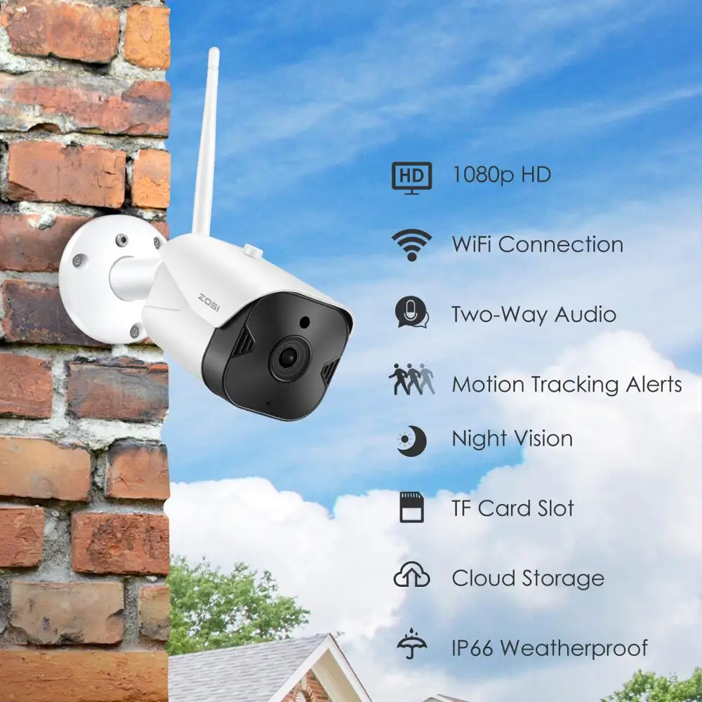 ZOSI HD 2MP Wifi IP камера 1080P Беспроводная CCTV цилиндрическая камера наблюдения наружная двухсторонняя аудио камера безопасности облачный сервис