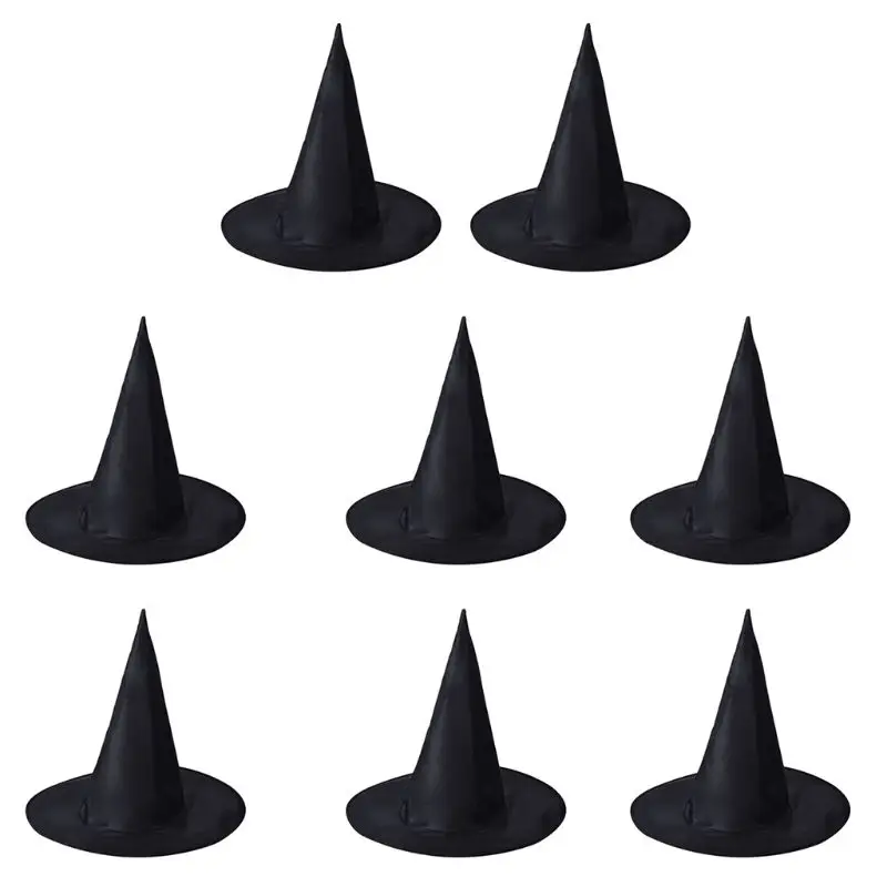 8 Pack Halloween Witch Hat Witch Costume Accessory for Halloween Christmas Party, Black