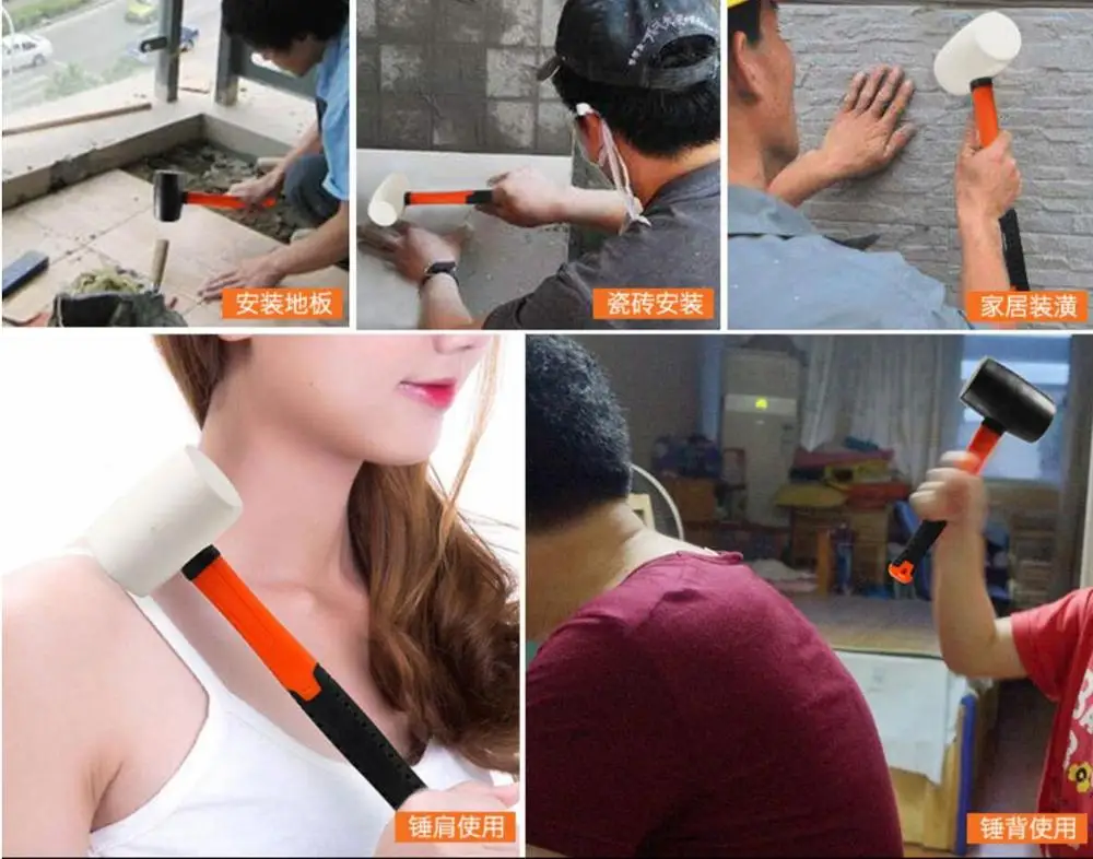 8oz White Rubber Hammer Wear-resistant Tile Hammer with Fiberglass Handle Massage Relax Hammer 3