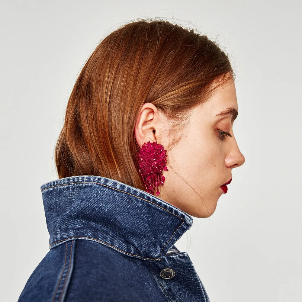 

Vintage Crystal Earring For Women Statement Jewelry Girls Handmade Beads Boho Tassels Fringe Earrings