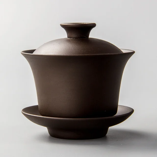 Tea Set Chinese Teaset Elegant Gaiwan Tea Cups Purple Clay Tureen 120ml Lid Bowl Saucer Zisha Tea Brew Cup