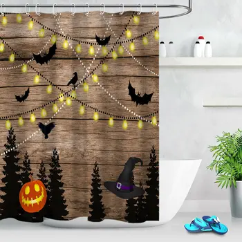 

Halloween Party Magic Hat Pumpkin Shower Curtain Bathroom Fabric Bath Curtains