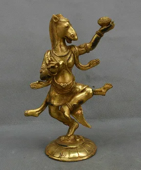 

wedding decoration 7" Collect Rare Tibet Buddhism Bronze Gilt Horse head Hayagriva Buddha Statue