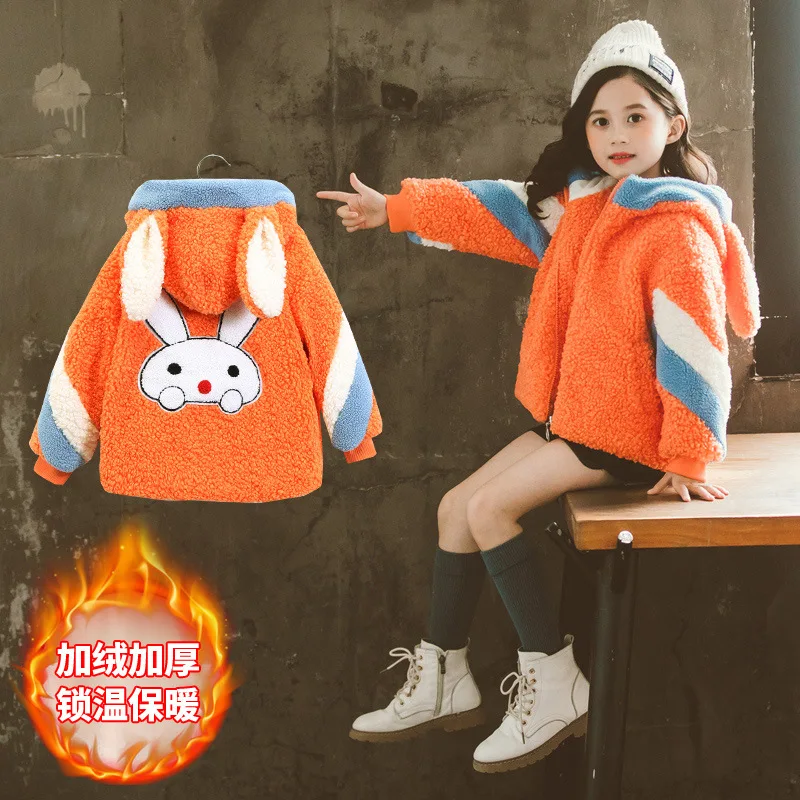 

Girls 2020 New Style for Autumn and Winter Lambskin Jacket Thick Children's Garment Children's Western Style Long Coat Cotton