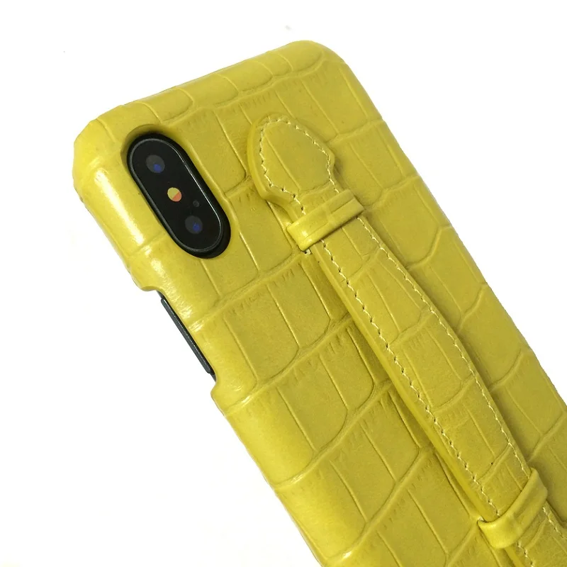 Чехлы для телефонов из натуральной кожи с ремешком на руку для iPhone X XS Max 7 8 Plus, Роскошные тонкие чехлы из крокодиловой кожи желтого цвета