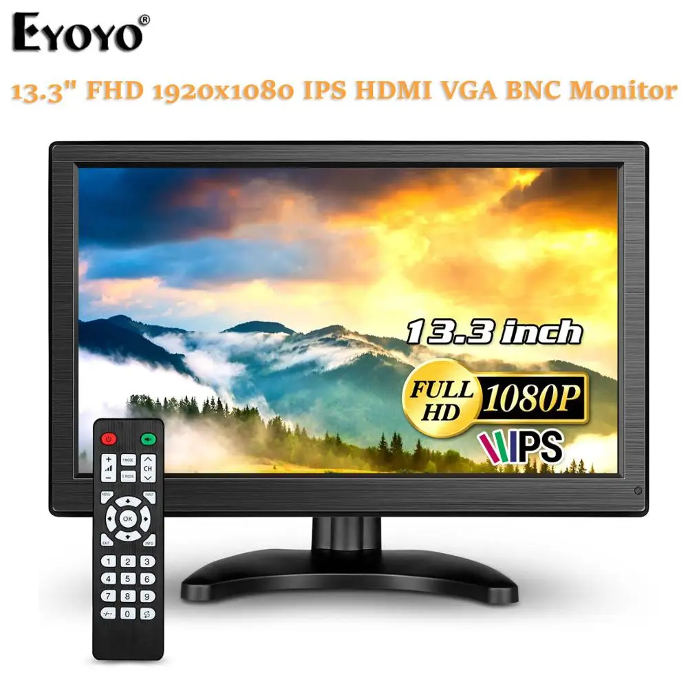 Eyoyo 13 3 &quotIPS HDMI монитор 1920x1080 FHD 16: 9 ЖК-экран VGA AV BNC USB дисплей для ПК ноутбука