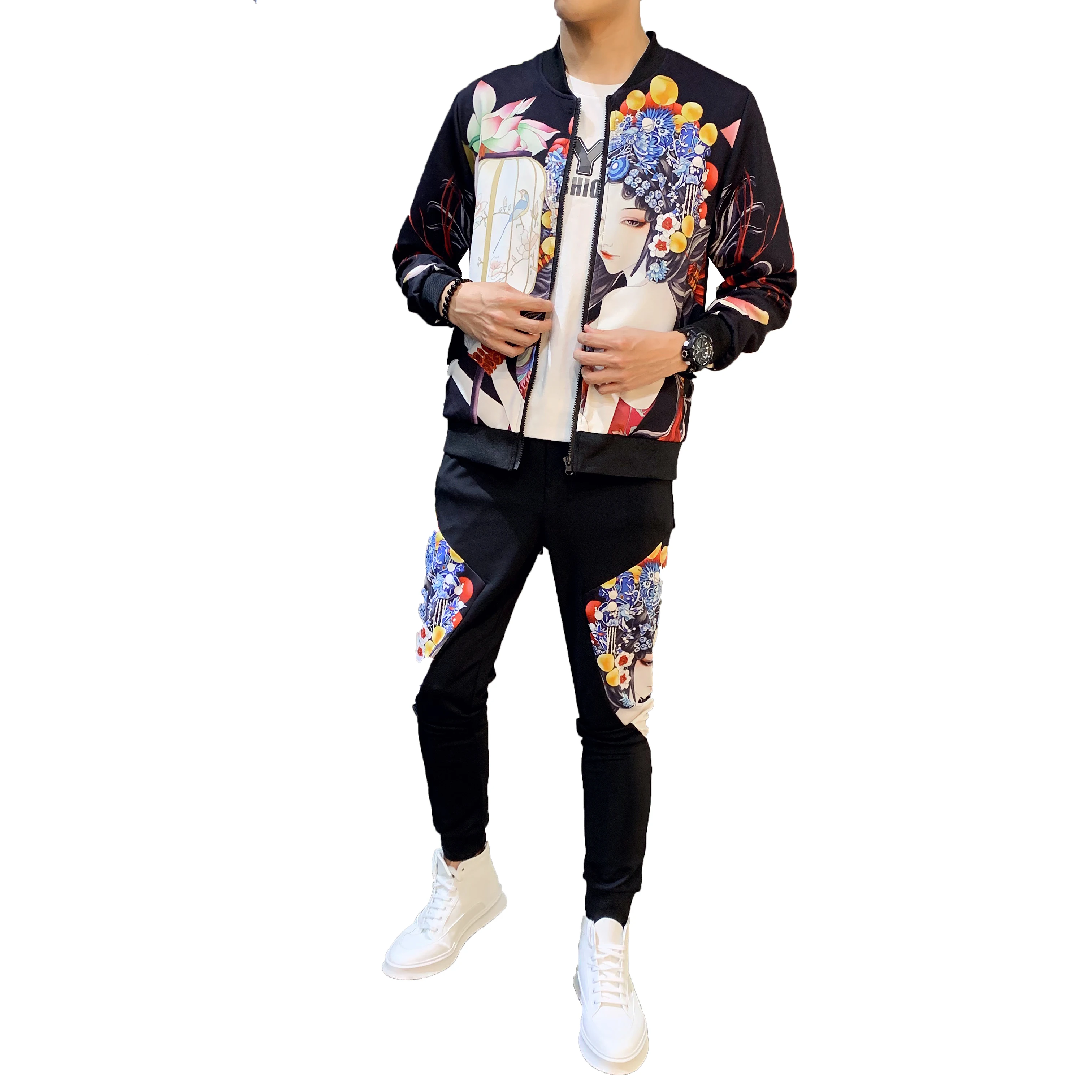 Мода Hombre Ropa осенний спортивный костюм с принтом для мужчин Jogginganzug Herren Ropa Hombre De Marca(куртка+ спортивные штаны) Pantalones Hombre