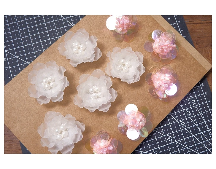10 Stück Hand nähen DIY Blumen schuhe Spitze Patch Stoff Aufkleber Kleidung Hüte Pailletten Hochzeits kleid dekorative Applikation Zubehör – Detail 1
