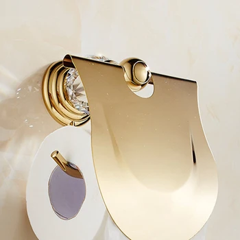 

Luxury Zirconium Gold Solid Brass Toilet Paper Holder Polished Towel Bar Artificial Crystal Round Base Towel Ring Bathroom Acces