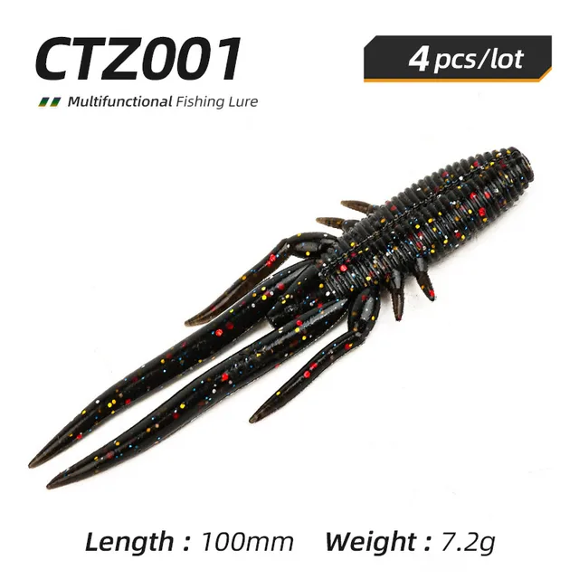 Ardea Soft Lure Worm 100mm 7.2g 4pcs Silicone Craw Long Tail Swimbait Shrimp Bait Wobblers Bass Pike Fishing Tackle CTZ001
