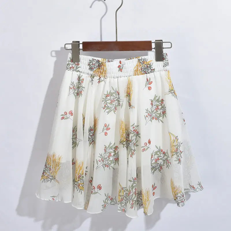 Новинка, женская летняя мини юбка Jupe Femme, Цветочная плиссированная юбка, Boho, Пляжная шифоновая юбка с высокой талией, женские короткие сексуальные юбки C5357 - Цвет: 25