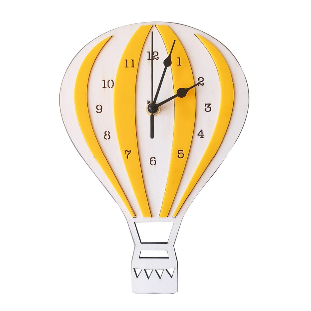Цвет: желтый Ремесло гостиной горячий воздушный шар форма легко установить на батарейках Настенные часы дети спальня офис Домашний декор немой скандинавский стиль - Цвет: Цвет: желтый