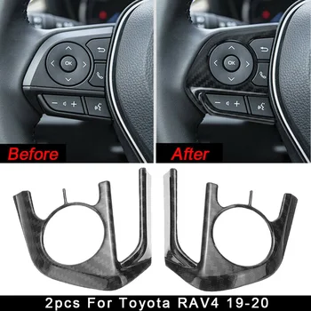 

2pcs Carbon Fiber Black ABS Car Steering Wheel Button Frame Carbon Fiber Style Decoration Cover Trim For Toyota RAV4 19-20