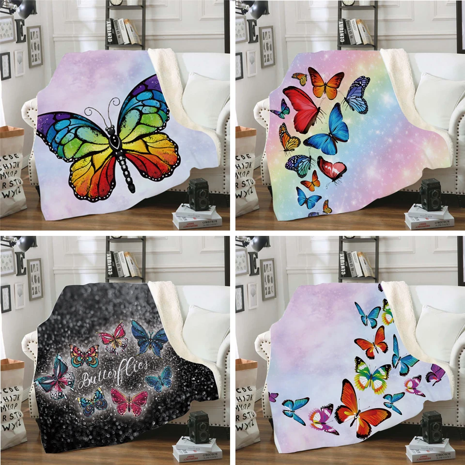 

SOFTBATFY Butterfly Fleece Throw Blanket Sofa Bedding Blankets Drop Ship