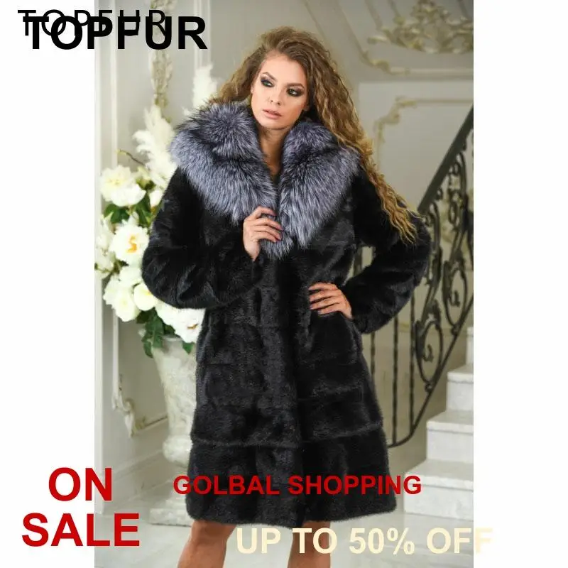 Женская зимняя куртка из натурального меха норки с воротником Меха чернобурки