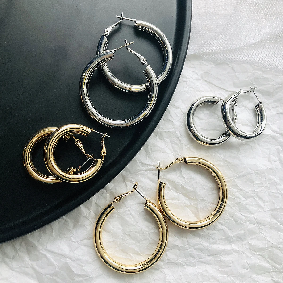 Oversize Hoop Earrings For Women Wide Big Metal Round Circle Statement Earrings