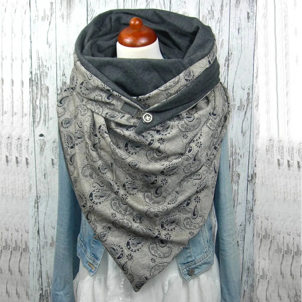 Модные женские шарфы, однотонный зимний шарф с принтом в горошек, мягкие повседневные теплые шарфы с пуговицами, кашемировые платки, хиджаб - Цвет: Gray f