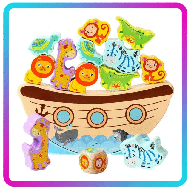 Odorless Bitable Paint Wooden Blocks Boat Animal Wave Base Stacking Balance Game Building Blocks Children Baby Puzzle Toy Gifts 1