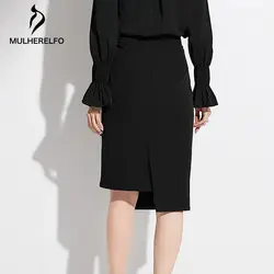 Faldas Mujer Moda 2019 осень новые стильные однотонные тонкие юбки женские Металлические молнии Сплит стандартная юбка средней длины
