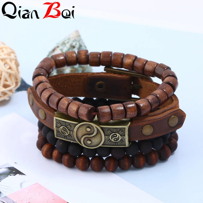 Brown QianBei, модный браслет для женщин, мужчин, серебряный, сплетни, лучшие друзья, кожаный веревочный браслет и кулоны, ювелирные изделия для пар - Окраска металла: Brown
