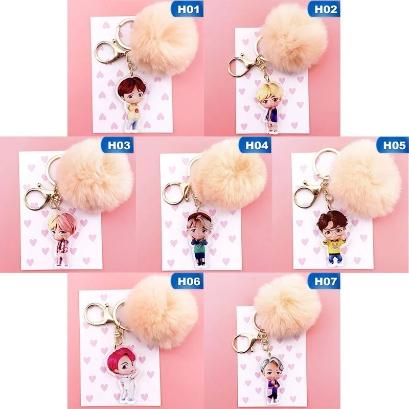 Брелки Новые Мультяшные Kpop Bts акриловые брелки Jungkook V Jimin Hair Ball брелоки подвесные аксессуары для сумок милые