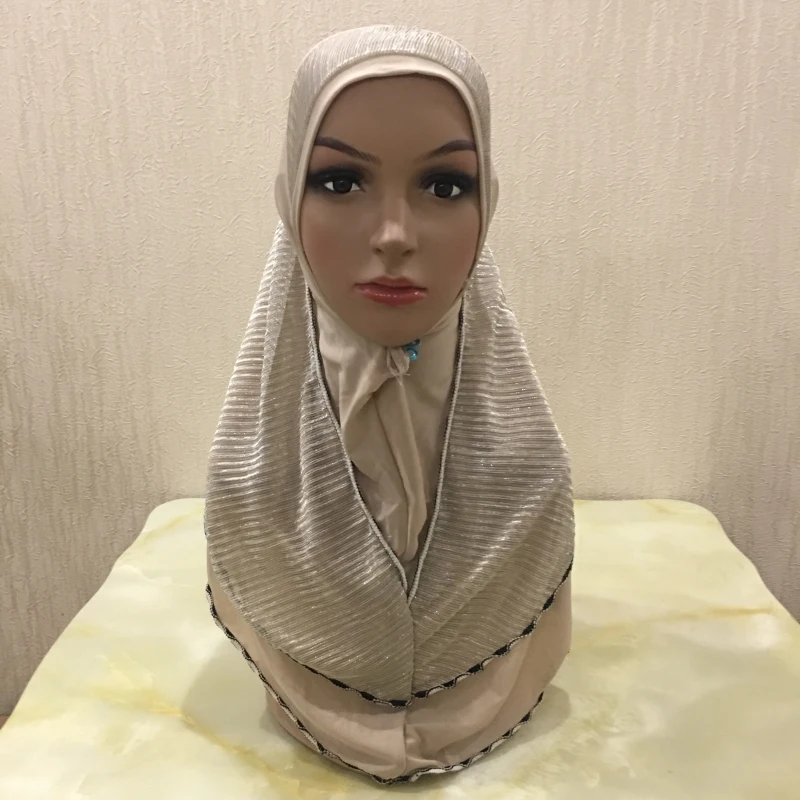 H1397 последний мусульманский цельный Потяните хиджаб с блестящими исламскими хиджаб Амира арабский шарф