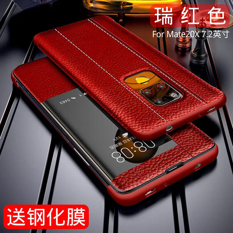 Чехол-книжка из натуральной кожи для huawei MATE 20 PRO, mate 20 x, P20 PRO, mate 10 pro, mate 9 pro, роскошный первый слой из воловьей кожи - Цвет: mate20x red