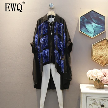 

[EWQ] 2020 Spring Summer New Arrivals Turn Down Collar Batwing Short Sleeve Tassel Solid Pattern Women Fashion Trend Shirt AW971