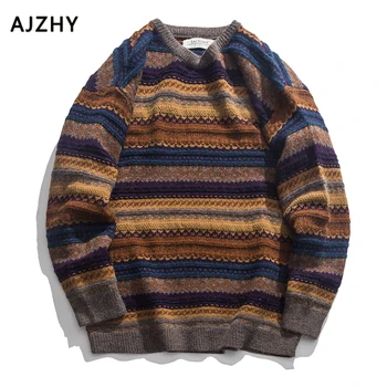 

2019 Fashion Korean Striped Mens Sweaters Casual Winter Sweater Men Hip Hop Knit Pullover Men Big Sizes Mens Sweater Jacket
