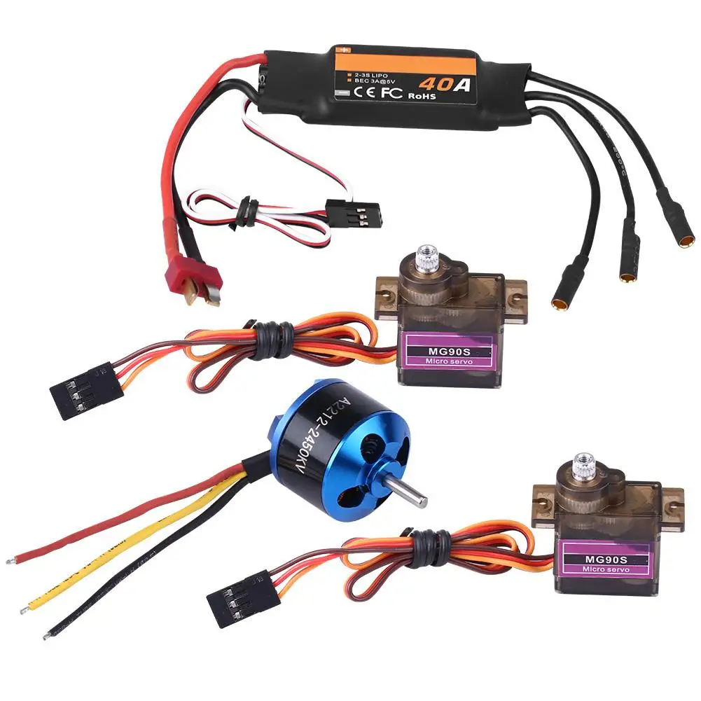 

Hot Fixed Wing Airplane Motor Set 2450KV Brushless Motor With Lower Seat + 40A ESC + 2Pcs MG90S Servo for Fixed Wing RC Airplane