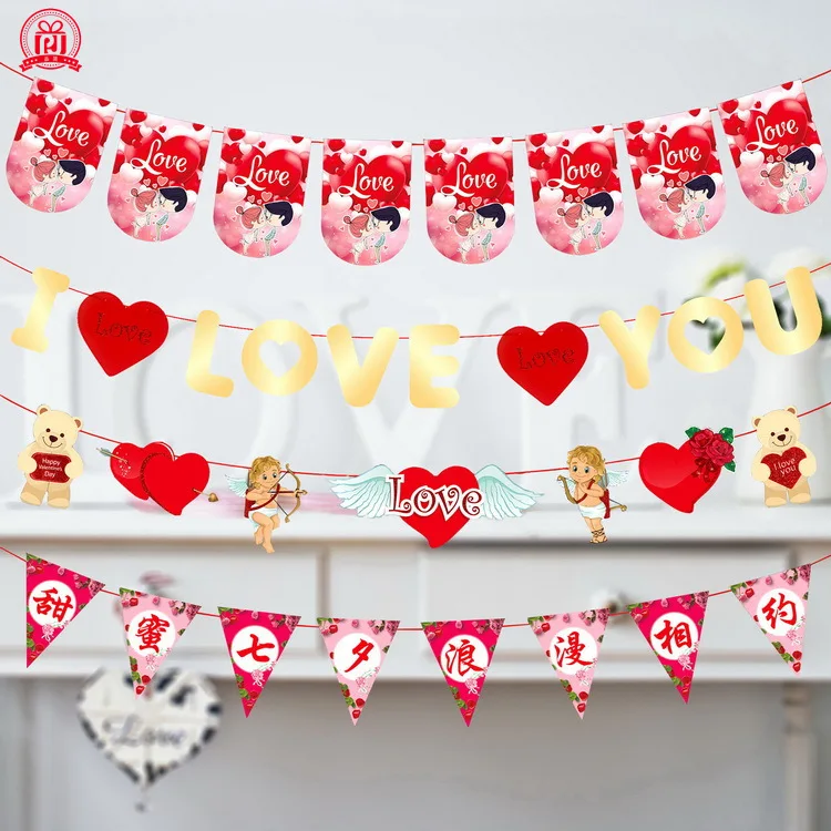 Romantic Lovers Day Valentine S Day Paper Hanging Flag Latte Art