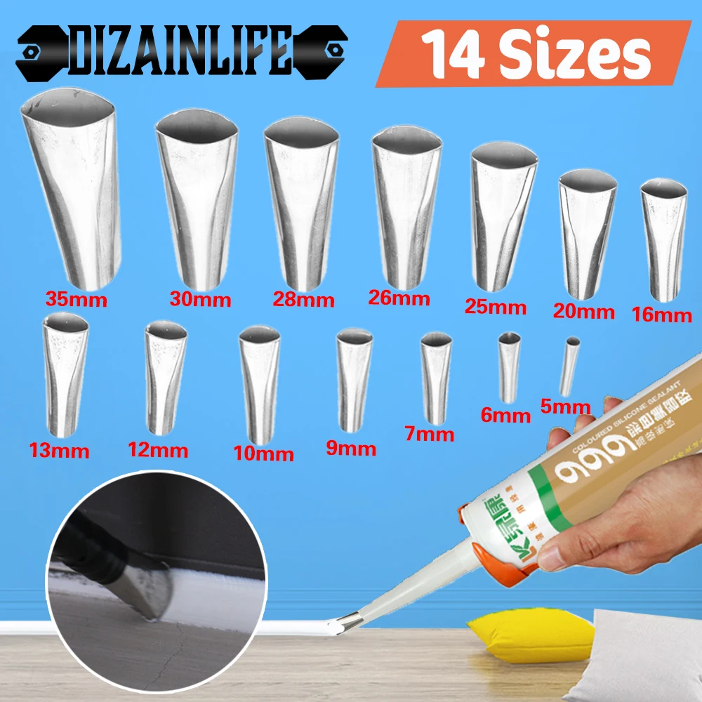 14PCS Stainless Steel Caulk Nozzle Applicator Caulking Finisher Glue