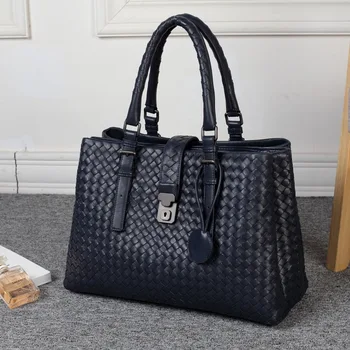 

Leather handbag 38cm high quality sheepskin woven handbag, inner pig skin, large capacity