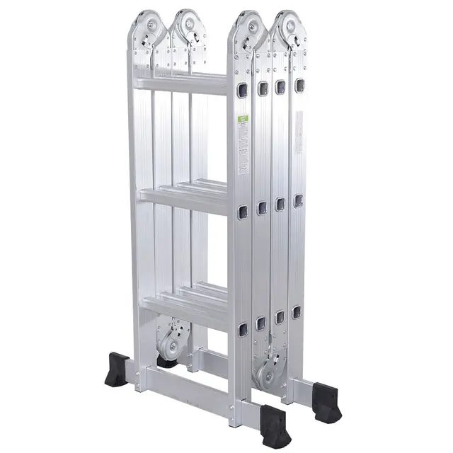 Us warehouse practical 12-step joints aluminum folding ladder silver folding telescopic ladder