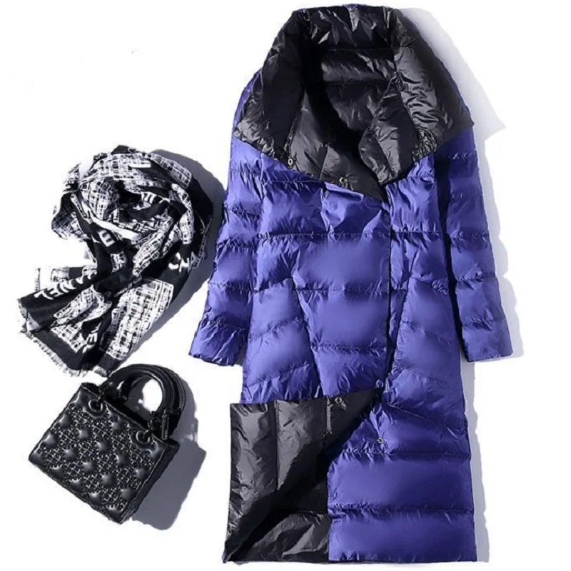 Simple Comfortable Fashion All-match Women Tops ?Women Down Jacket 2020 Double Sided Winter Turtleneck White Duck Down Coat Long Double Breasted Warm Parkas Famale Snow Outwear