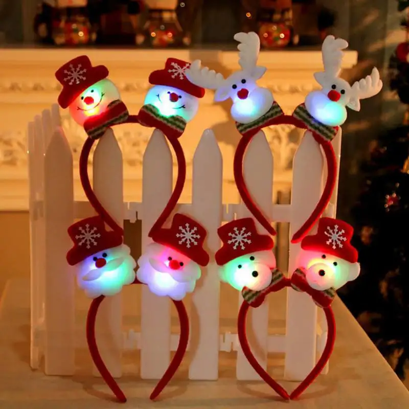 

Christmas Luminous Single Double Santa Claus Deer Snowman Button Battery Operated LED Light Glowing Head Decoration Headband