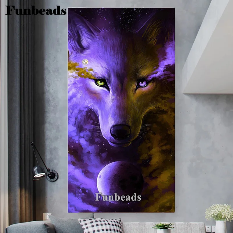 Полноразмерная/круглая алмазная живопись готический волк собака вышивка