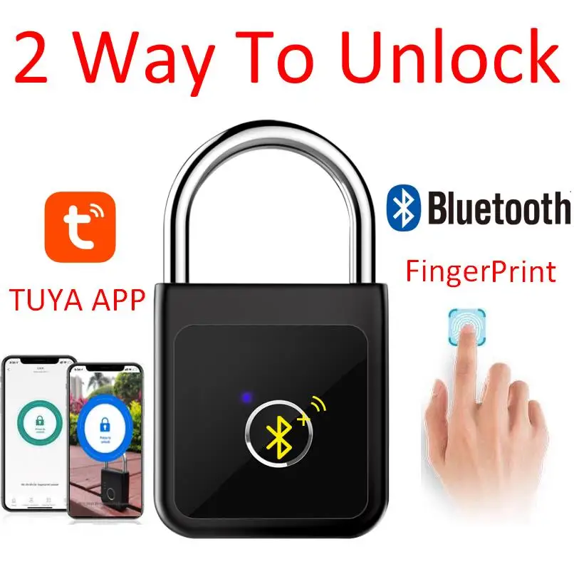 

2021 Tuya Smart Home Fingerprint Lock Bluetooth Safe Padlock Door Lock Waterproof Keyless USB Rechargeable Zinc Alloy House Lock