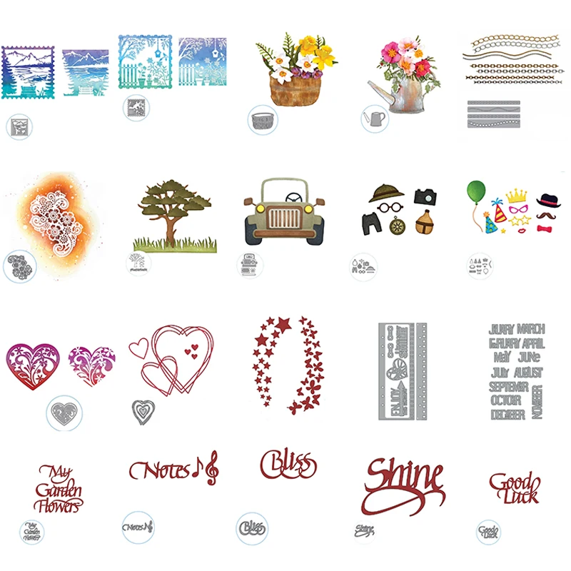 

English Words Sentiments Heart Star Dot Edge Birthday Formal Dress Flower Basket Tree Natural Scene DIY Craft Cards 2020 New
