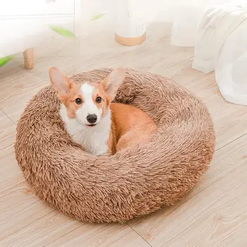 

Round Pet Dog Cat Bed Pet Calming Bed Nest Anti-slip Bottom Design Warm Comfortable Pet Bed Fur Donut Sofa Warm Resting Place