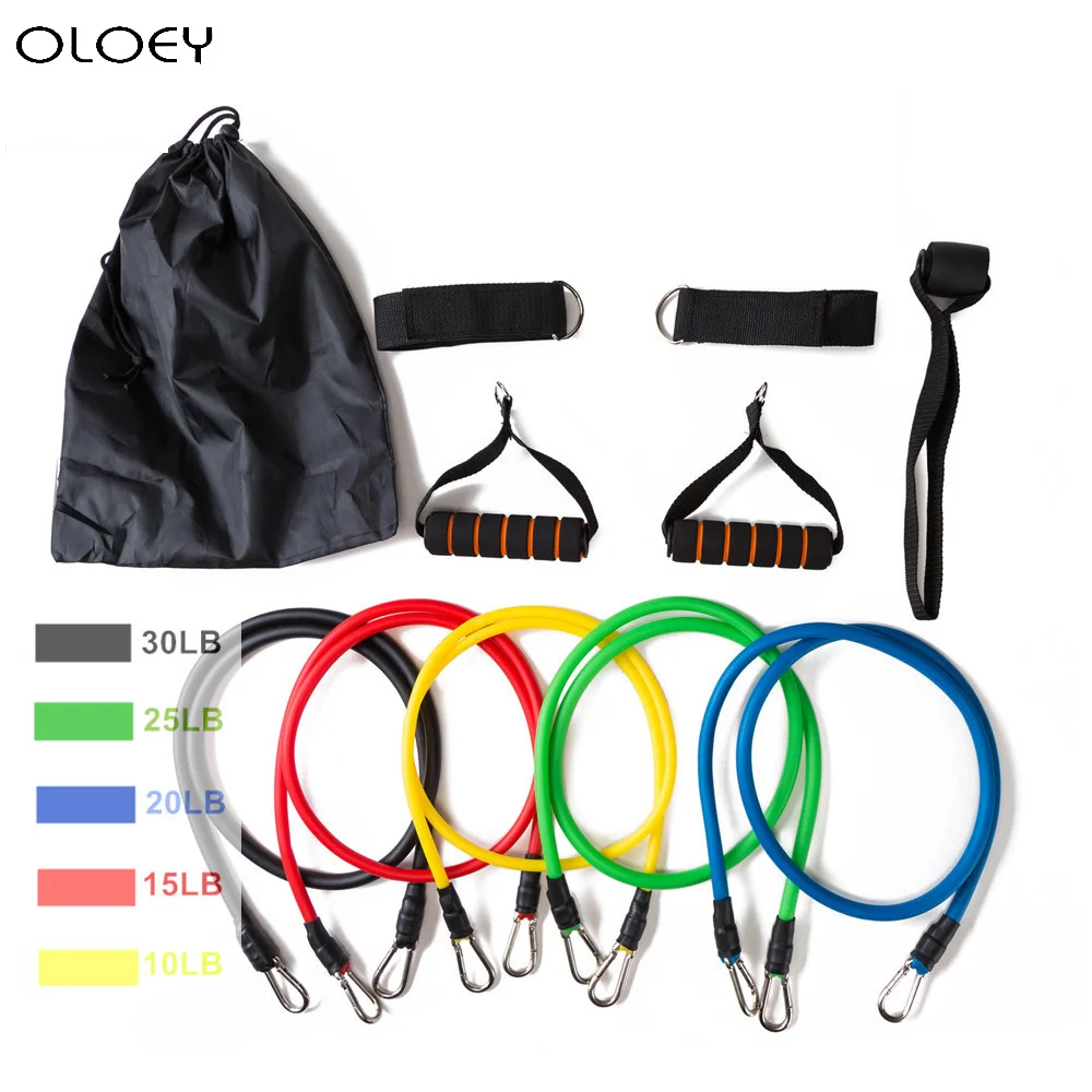 

11 Pcs/Set Latex Resistance Bands Crossfit Training Body Exercise Yoga Tubes Pull Rope Chest Expander Pilates Fitness With Bag