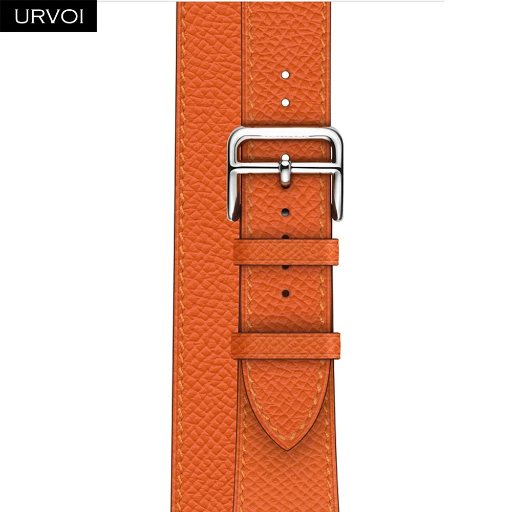 Orange URVOI Double tour band для apple watch series 5 4 3 2 ремешок для iwatch ремень высокое качество мягкая натуральная кожа петля обертывания 38 42 мм - Цвет ремешка: Orange