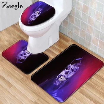 

Zeegle 3pcs Bath Mat Set Toilet Pedestal Rug Anti Slip Foot Mat Flannel Absorbent Toilet Seat Cover Mat Washable Soft Toilet Set