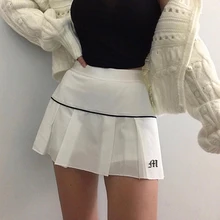 

2021 Embroidery Letter Casual Pleated Skirt y2k Preppy Style High Waist Patchwork A-line Mini Short Skirt mall goth Streetwear